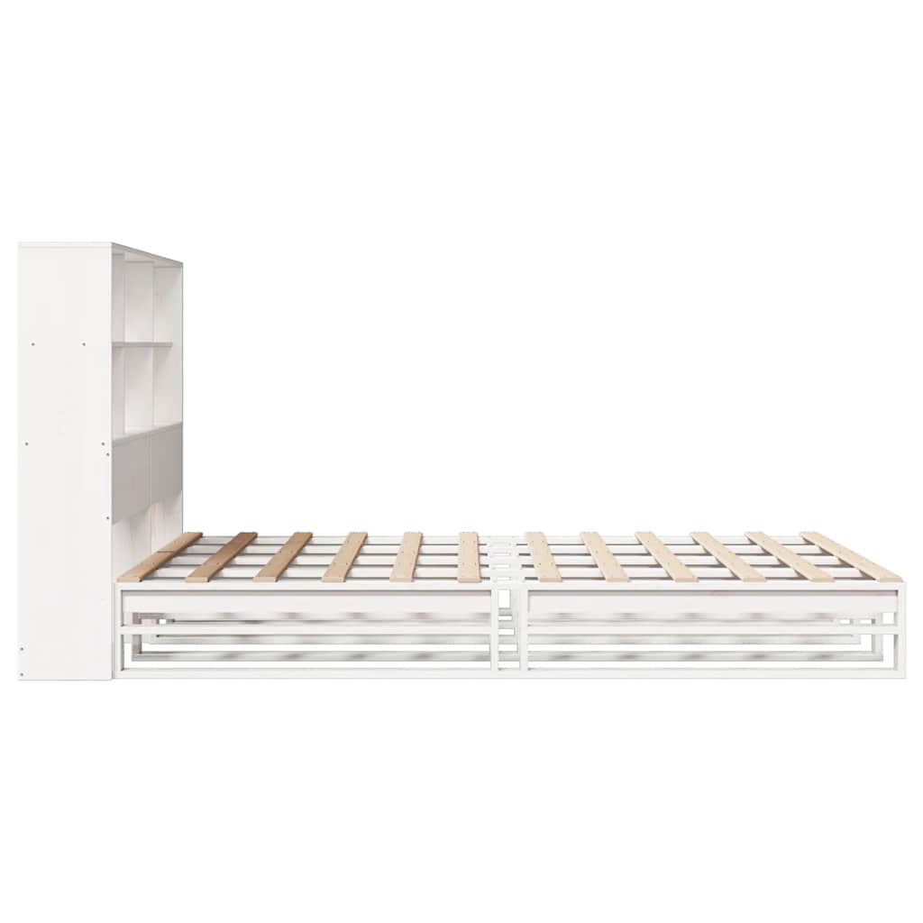 Lit en bois massif avec étagère sans matelas blanc 140x200 cm