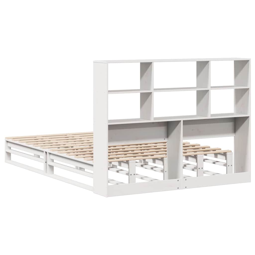 Lit en bois massif avec étagère sans matelas blanc 140x200 cm