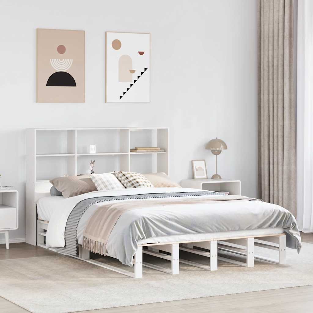 Lit en bois massif avec étagère sans matelas blanc 140x200 cm