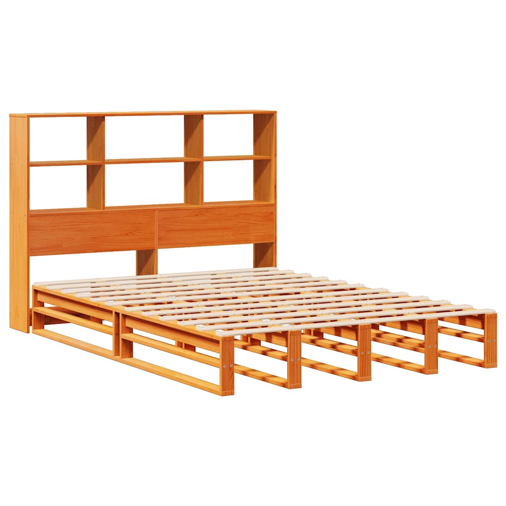 Lit en bois massif avec étagère sans matelas, marron ciré, 140x200 cm