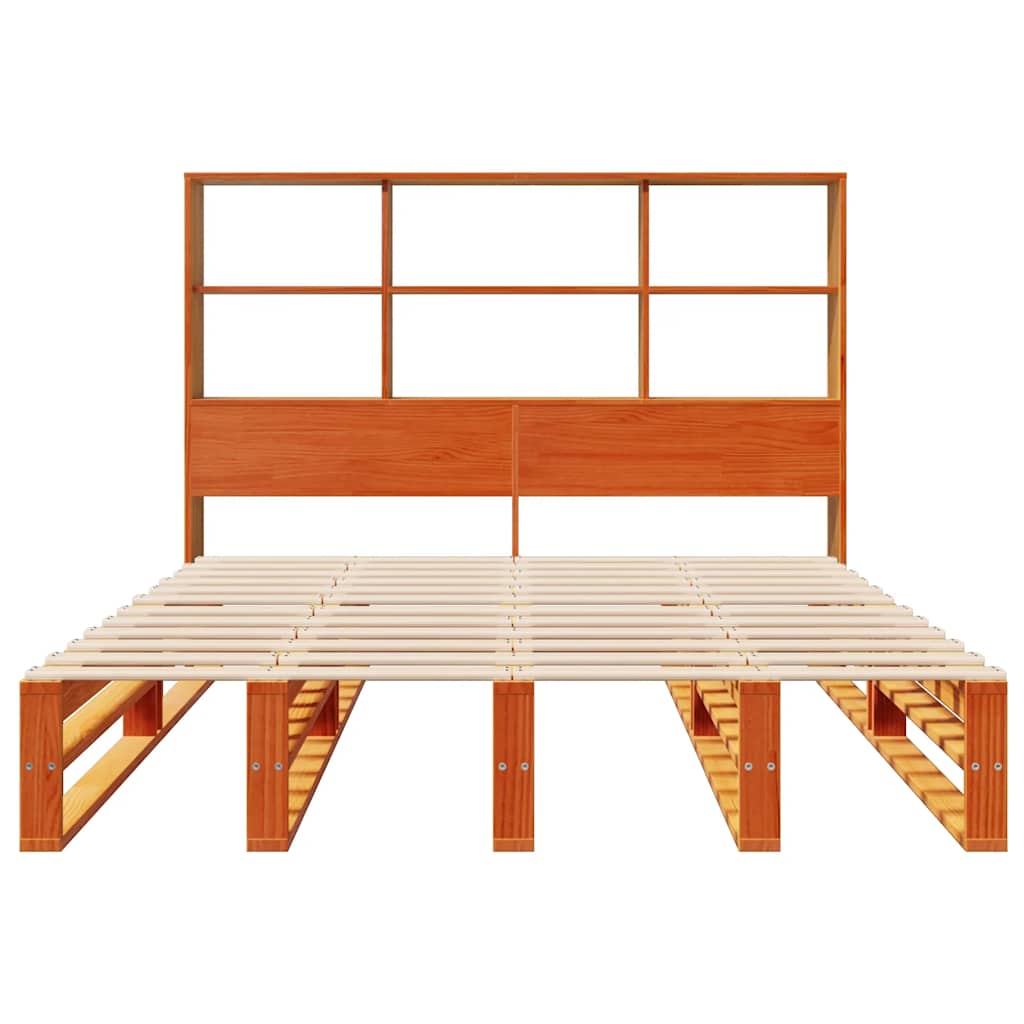 Lit en bois massif avec étagère sans matelas, marron ciré, 140x200 cm