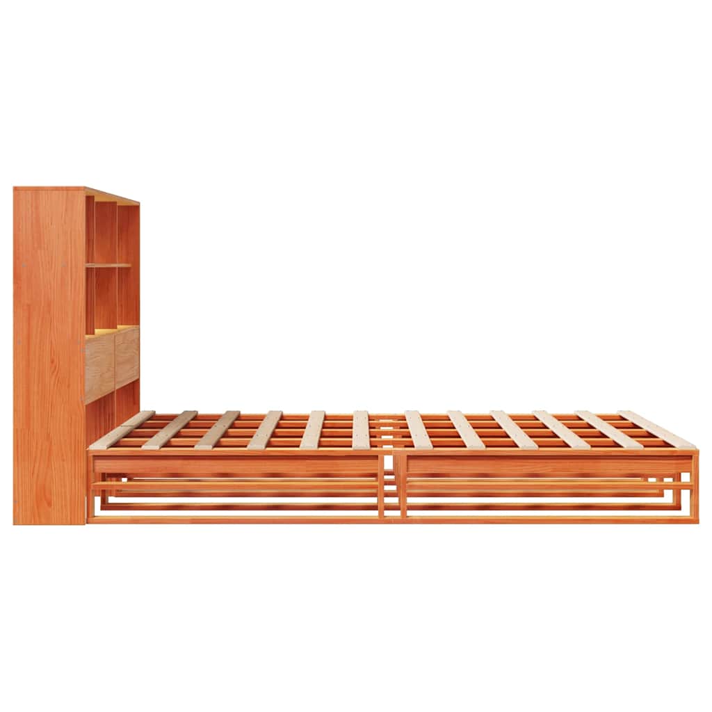 Lit en bois massif avec étagère sans matelas, marron ciré, 140x200 cm