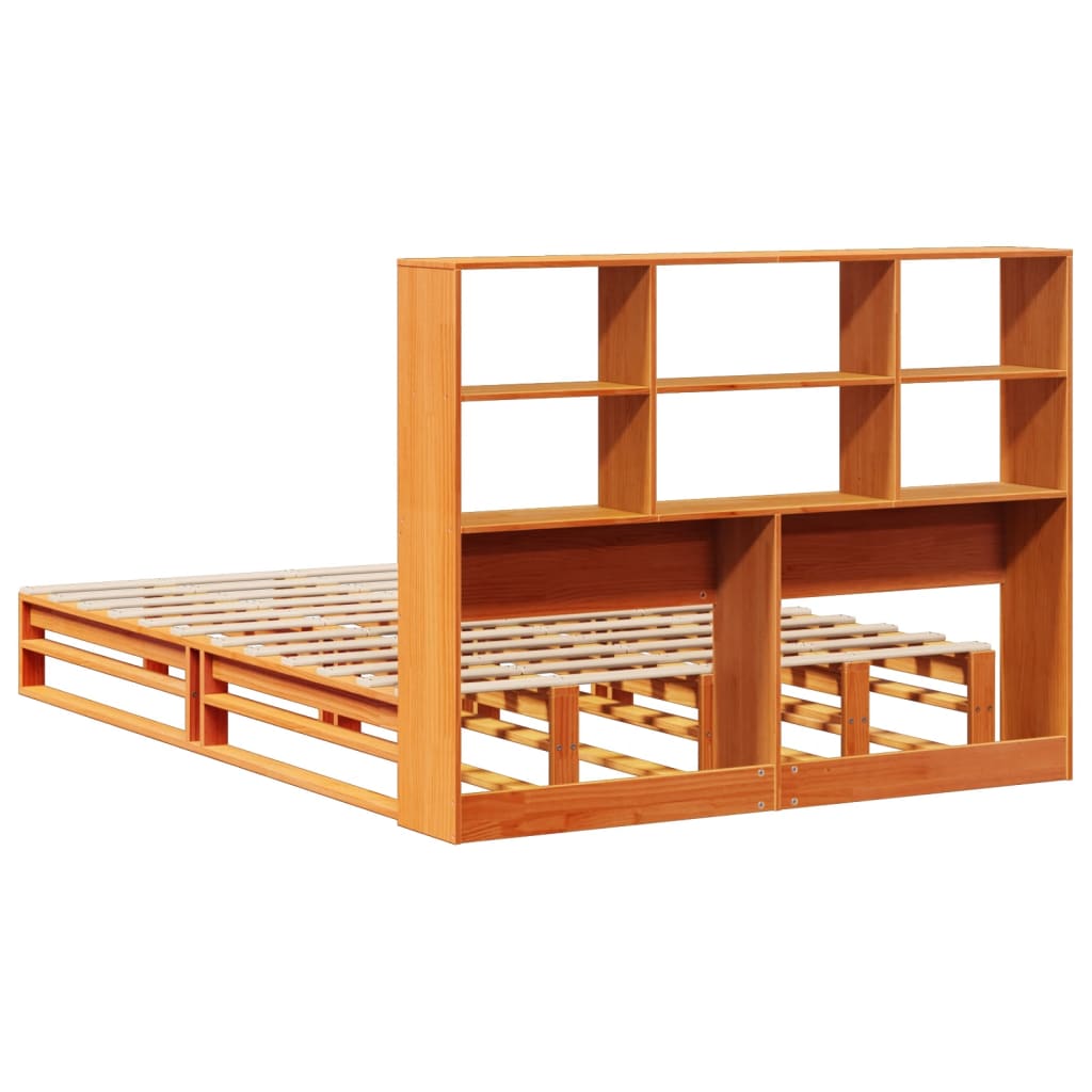 Lit en bois massif avec étagère sans matelas, marron ciré, 140x200 cm