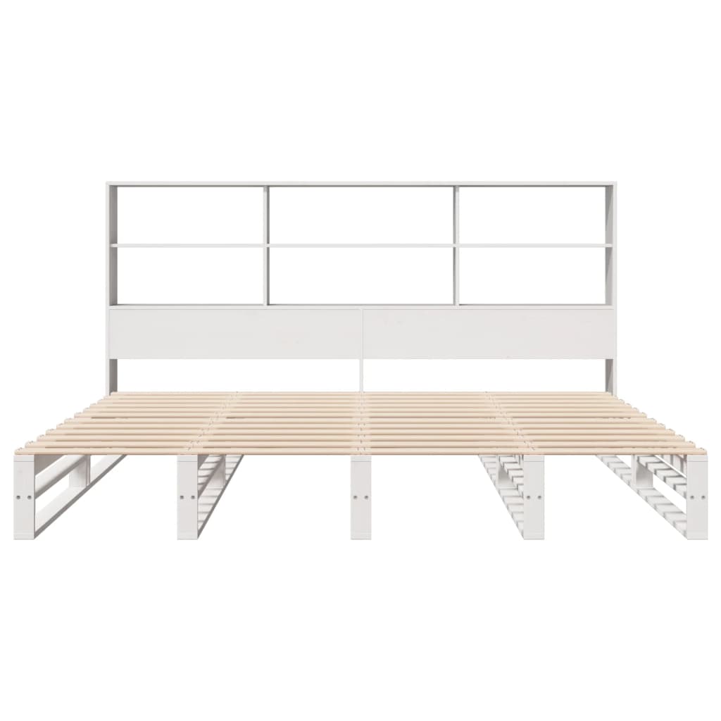 Lit en bois massif avec étagère sans matelas blanc 180x200 cm