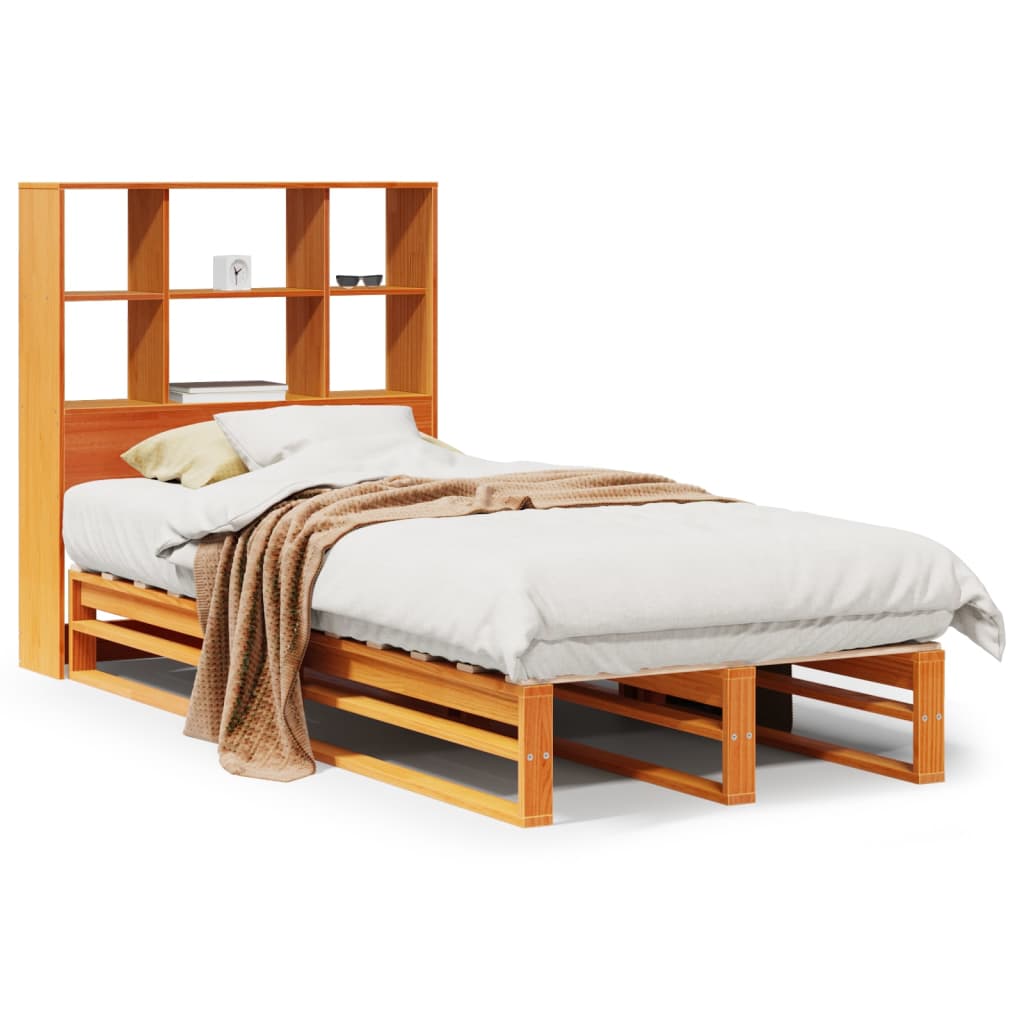Massivholzbett mit Regal ohne Matratze Wachsbraun 75x190 cm