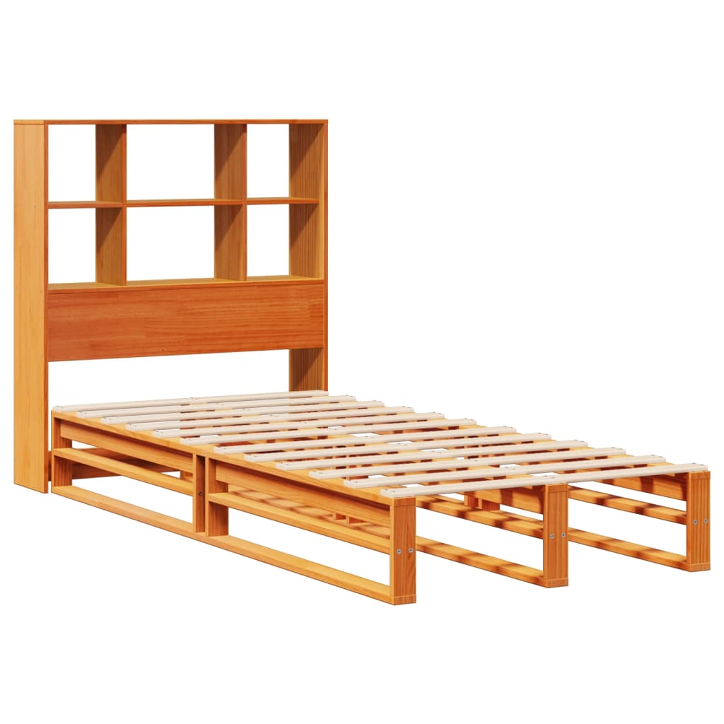 Massivholzbett mit Regal ohne Matratze Wachsbraun 75x190 cm