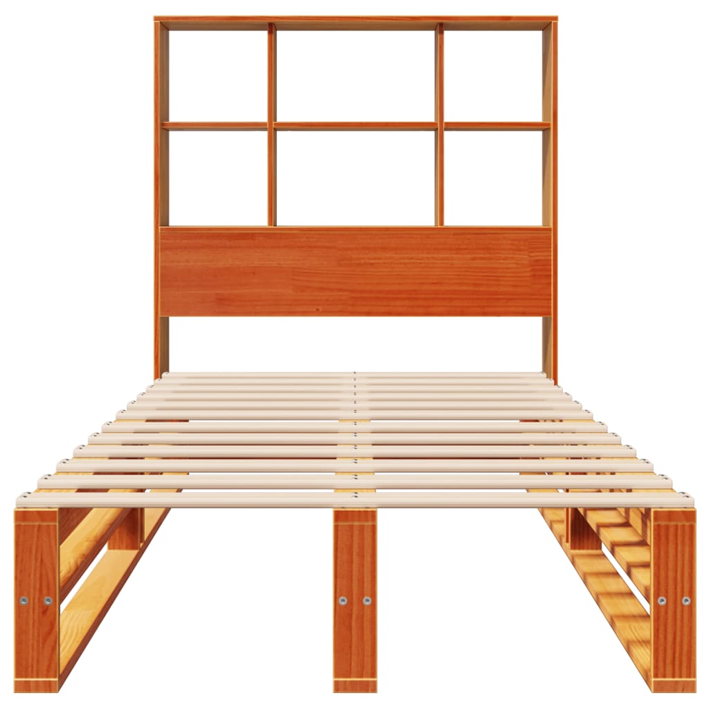 Massivholzbett mit Regal ohne Matratze Wachsbraun 75x190 cm