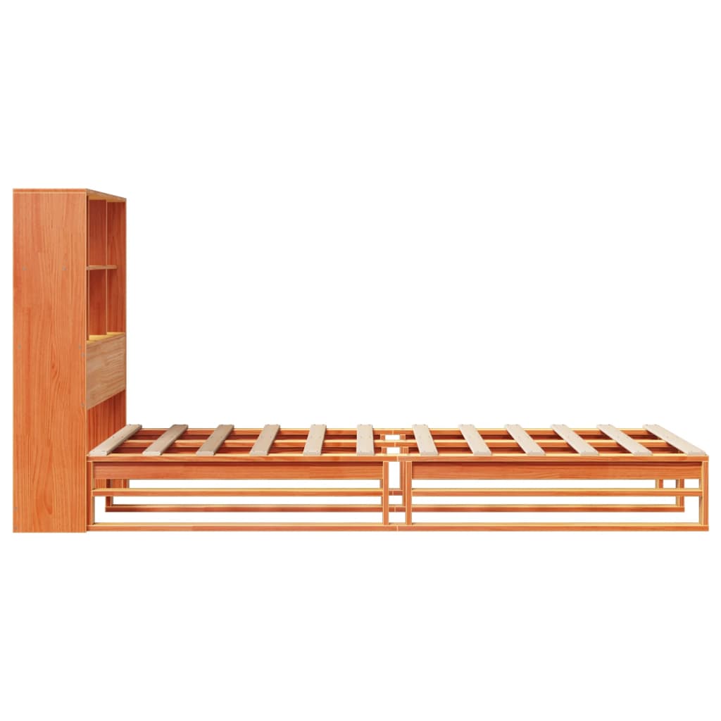 Massivholzbett mit Regal ohne Matratze Wachsbraun 75x190 cm