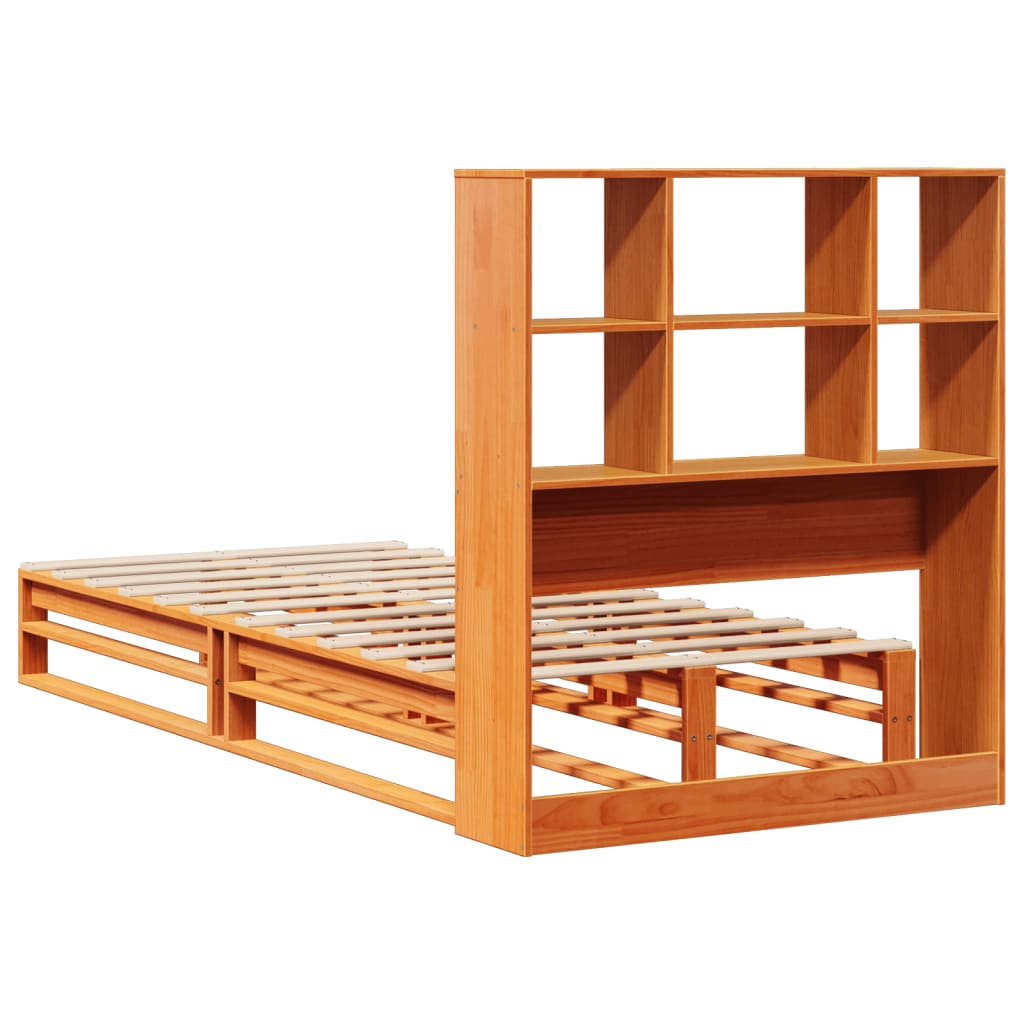 Massivholzbett mit Regal ohne Matratze Wachsbraun 75x190 cm
