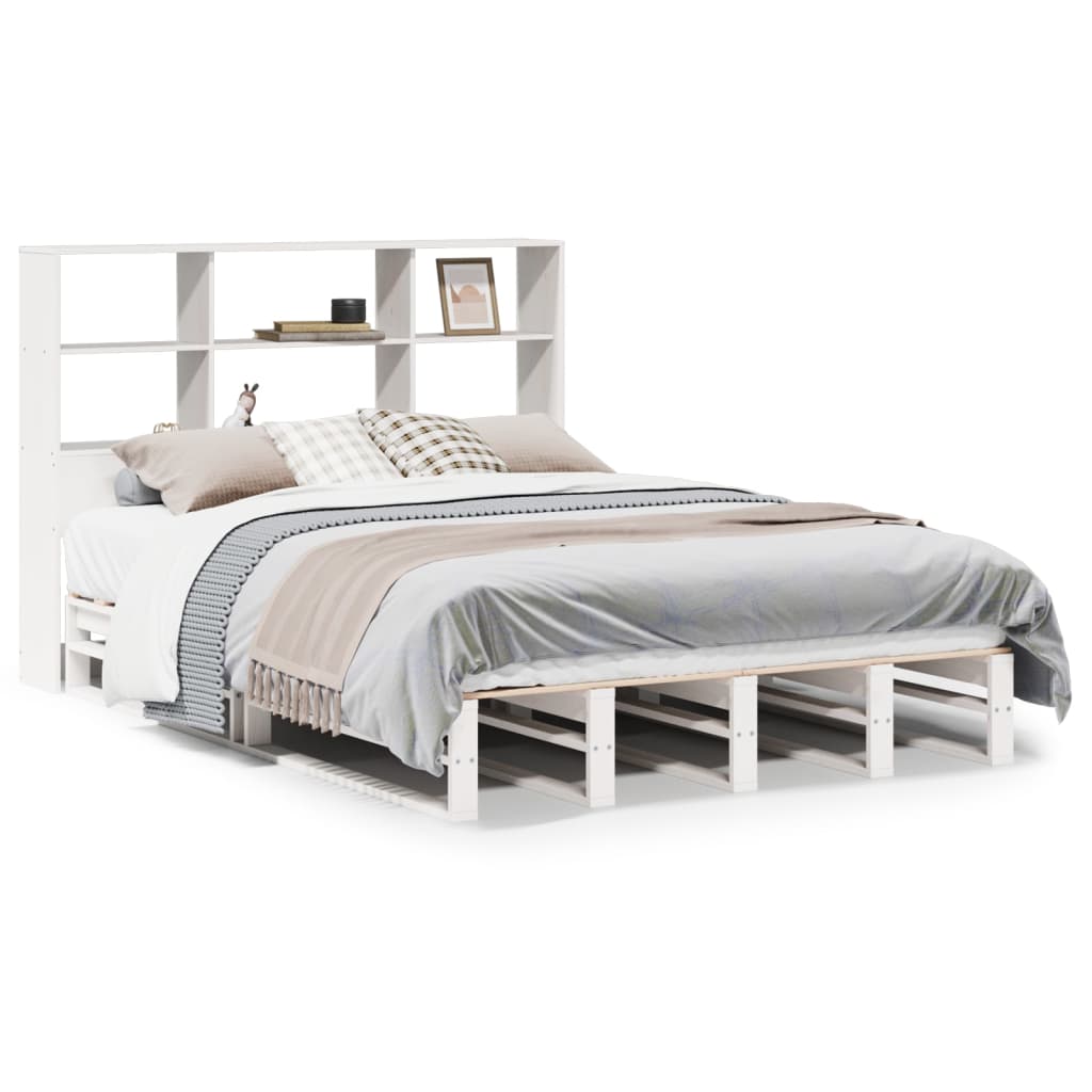 Lit en bois massif avec étagère sans matelas blanc 120x190 cm