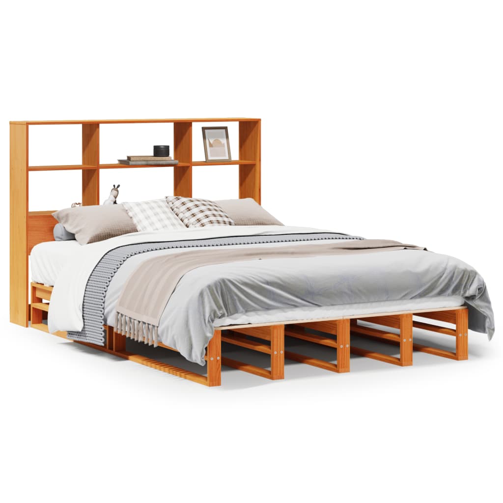 Lit en bois massif avec étagère sans matelas ciré marron 120x190 cm