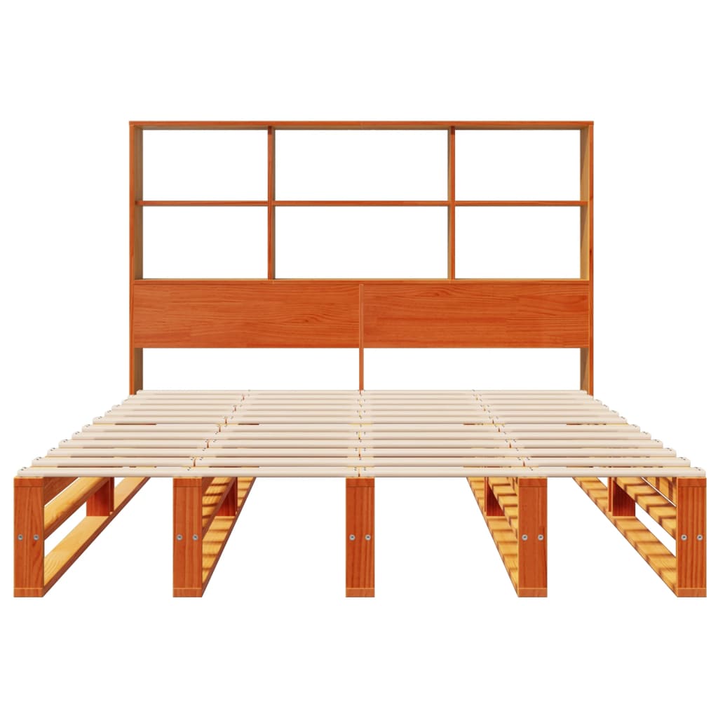 Lit en bois massif avec étagère sans matelas ciré marron 120x190 cm