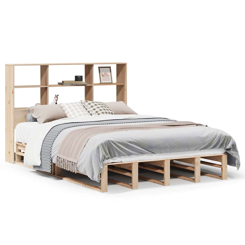 Lit en bois massif avec étagère sans matelas 140x190 cm en bois massif