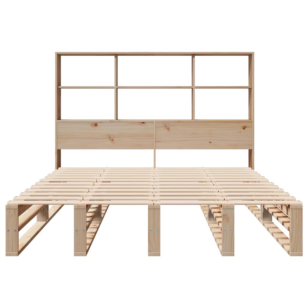Lit en bois massif avec étagère sans matelas 140x190 cm en bois massif