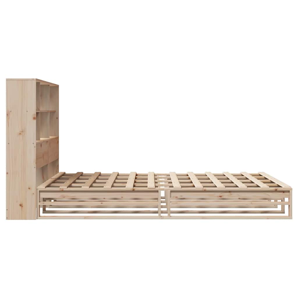 Lit en bois massif avec étagère sans matelas 140x190 cm en bois massif