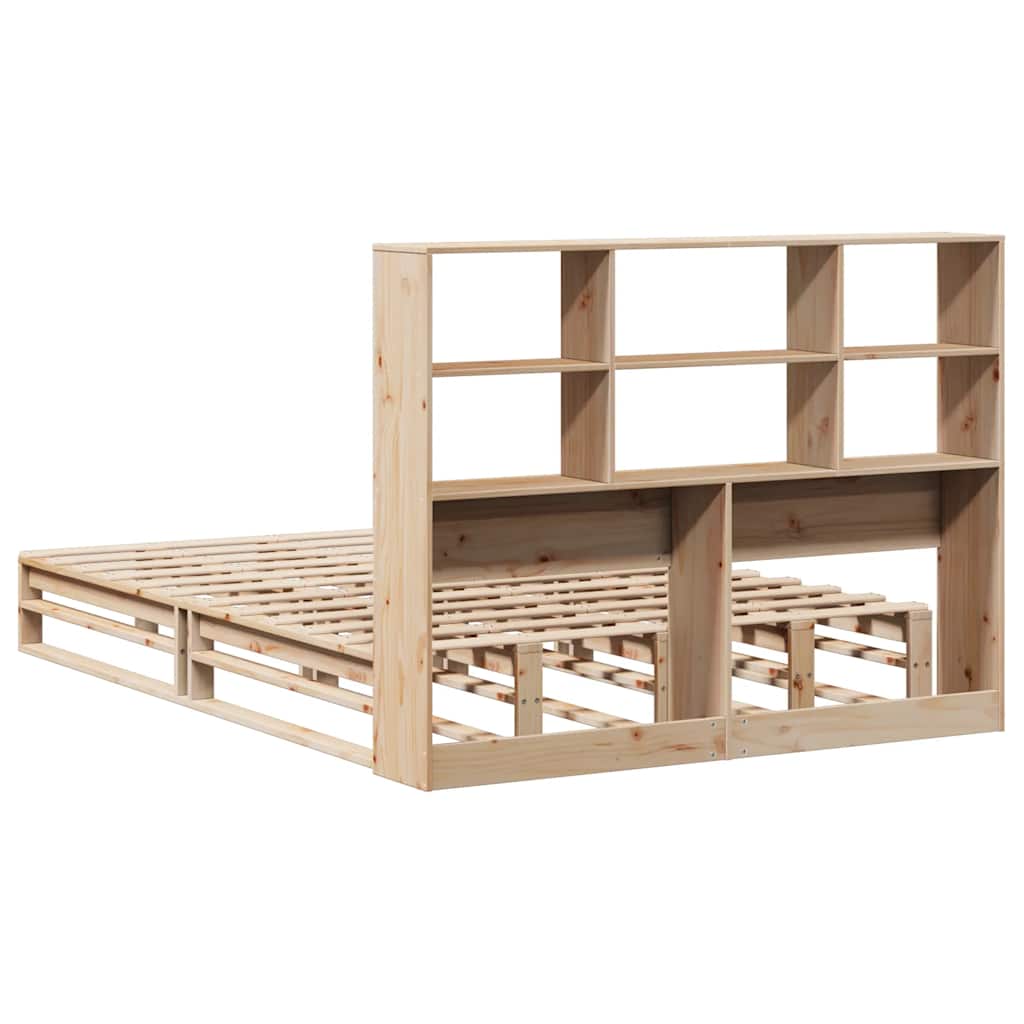 Lit en bois massif avec étagère sans matelas 140x190 cm en bois massif