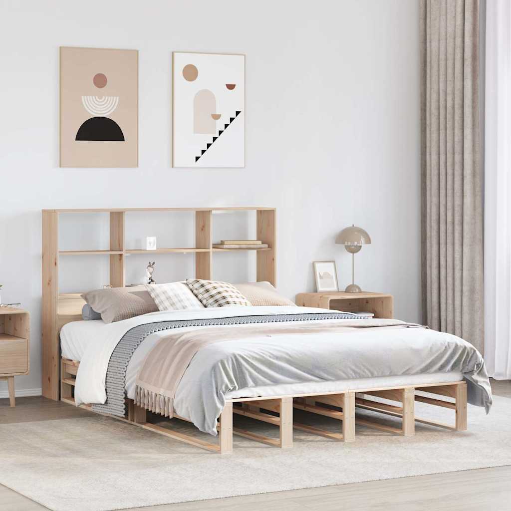 Lit en bois massif avec étagère sans matelas 140x190 cm en bois massif