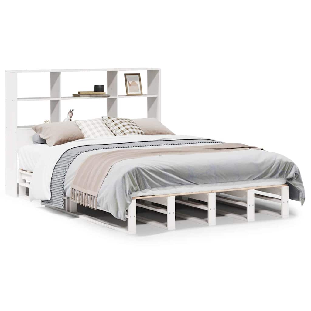 Lit en bois massif avec étagère sans matelas blanc 140x190 cm