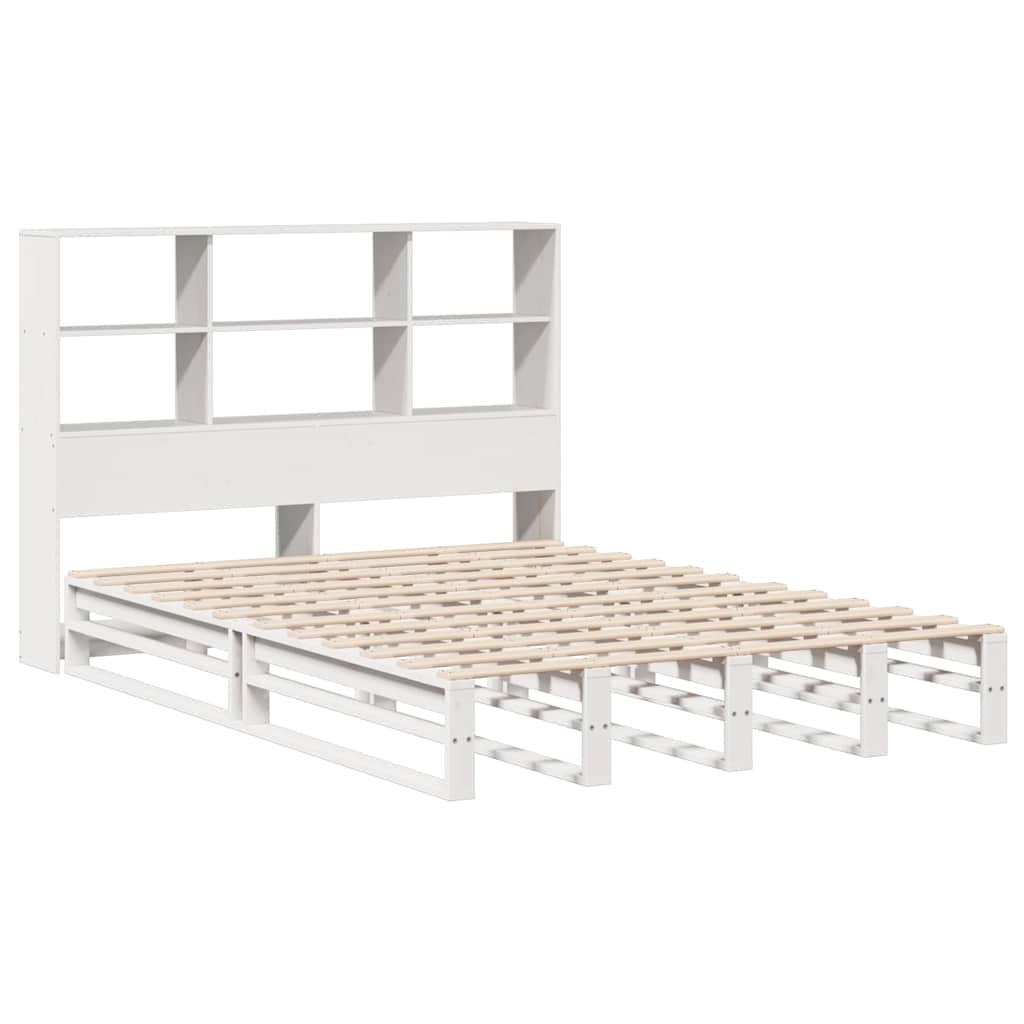 Lit en bois massif avec étagère sans matelas blanc 140x190 cm