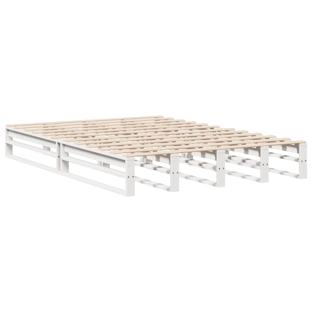 Lit en bois massif avec étagère sans matelas blanc 140x190 cm