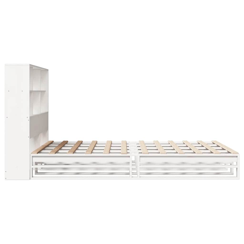 Lit en bois massif avec étagère sans matelas blanc 140x190 cm