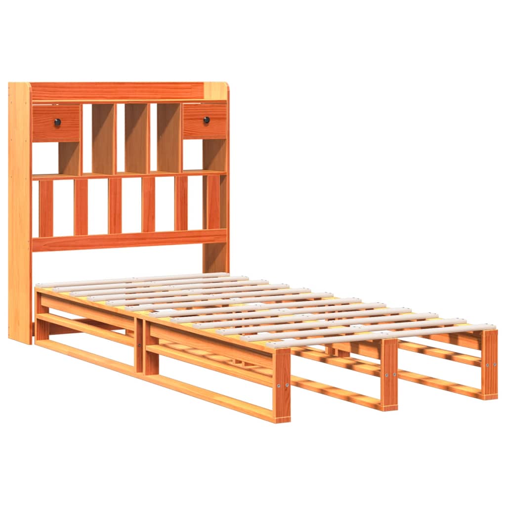 Lit en bois massif avec étagère sans matelas ciré marron 100x200 cm