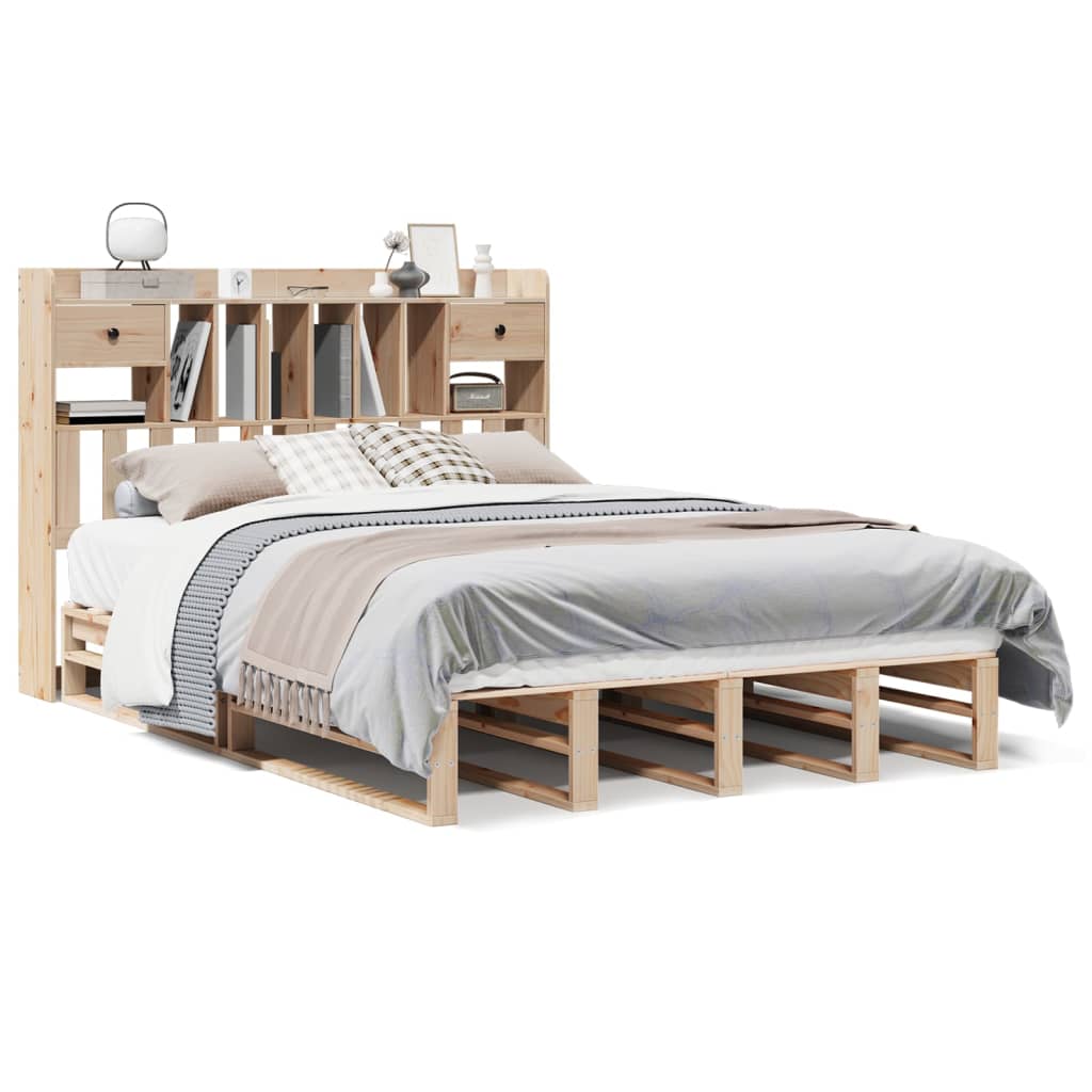 Solid wood bed with shelf without mattress 150x200 cm pinewood