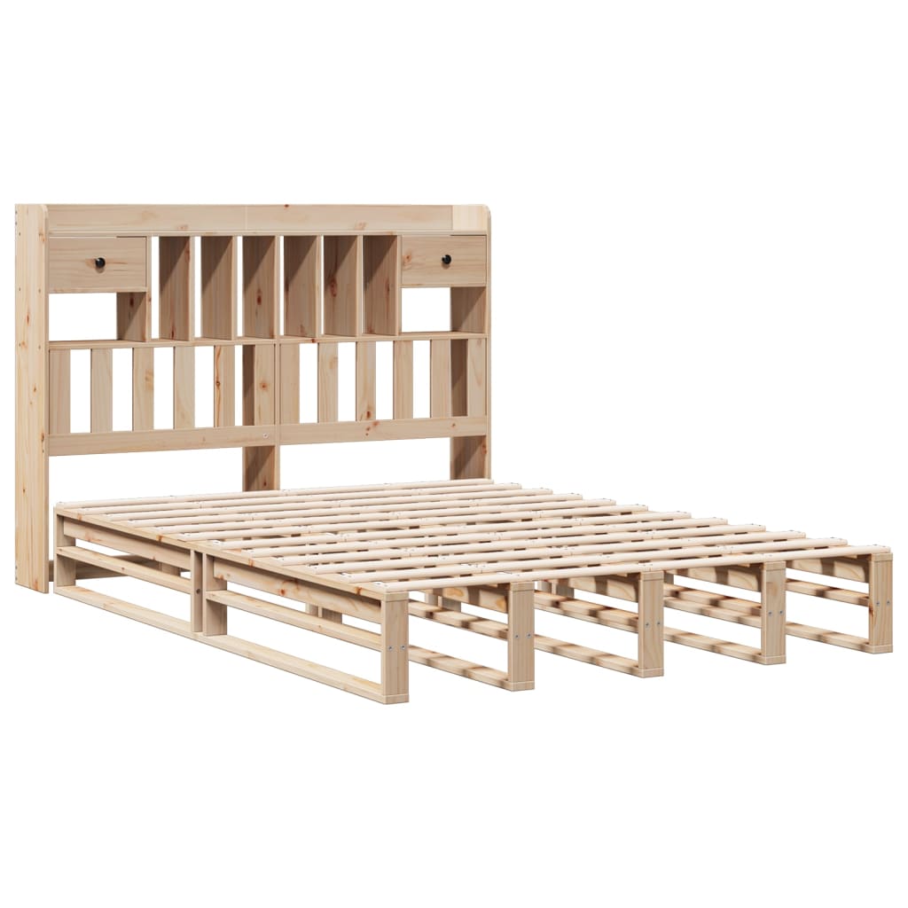 Solid wood bed with shelf without mattress 150x200 cm pinewood