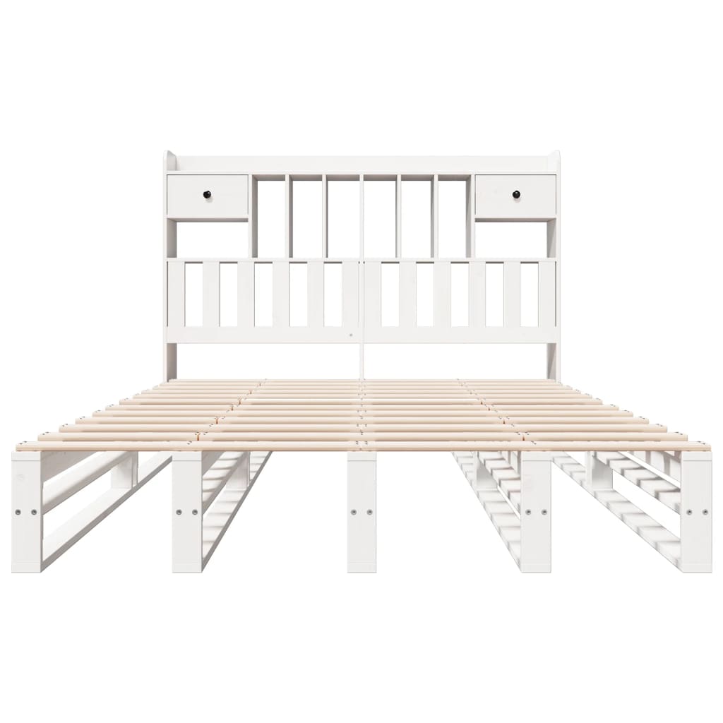 Lit en bois massif avec étagère sans matelas blanc 150x200 cm pin