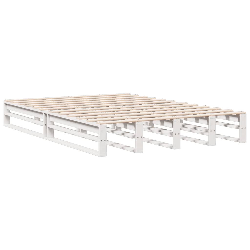 Lit en bois massif avec étagère sans matelas blanc 150x200 cm pin