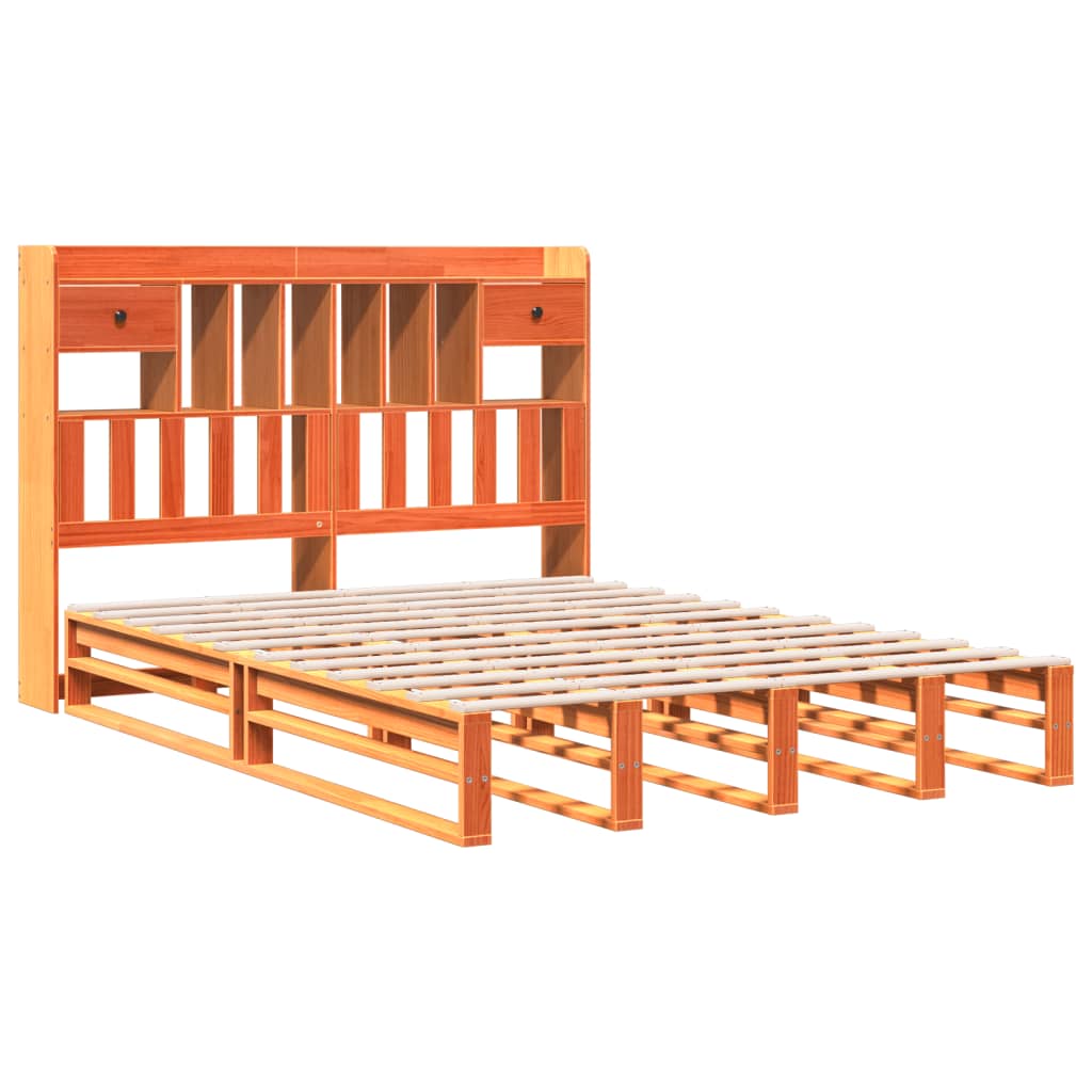 Lit en bois massif avec étagère sans matelas, marron ciré, 160x200 cm