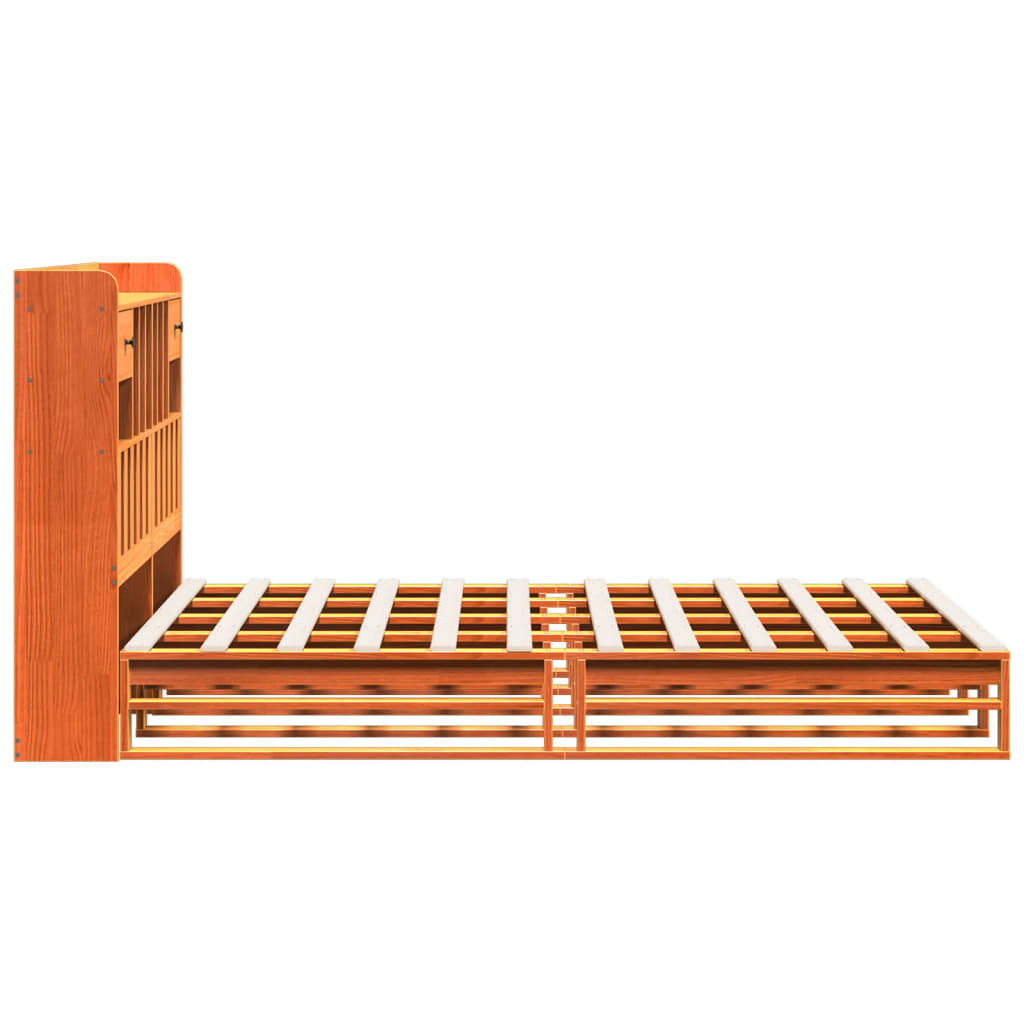 Lit en bois massif avec étagère sans matelas, marron ciré, 160x200 cm