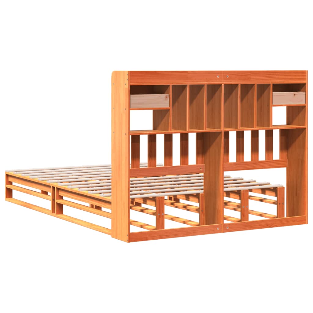 Lit en bois massif avec étagère sans matelas, marron ciré, 160x200 cm
