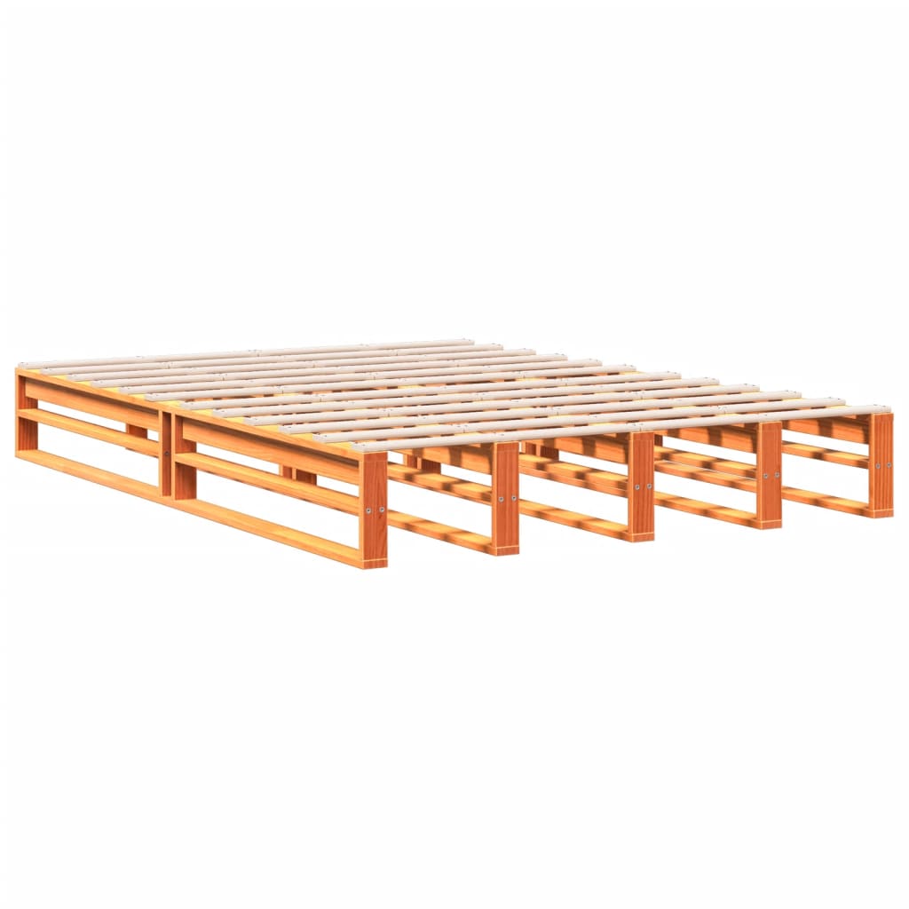 Lit en bois massif avec étagère sans matelas, marron ciré, 160x200 cm