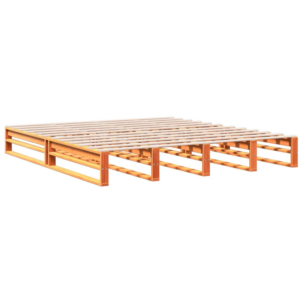 Lit en bois massif avec étagère sans matelas, couleur marron ciré, 200x200 cm