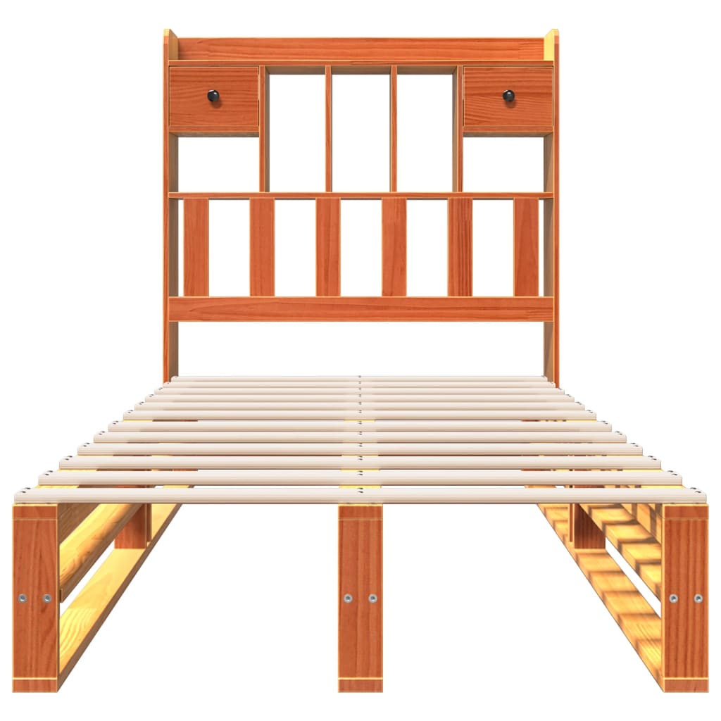 Lit en bois massif avec étagère sans matelas ciré marron 75x190 cm