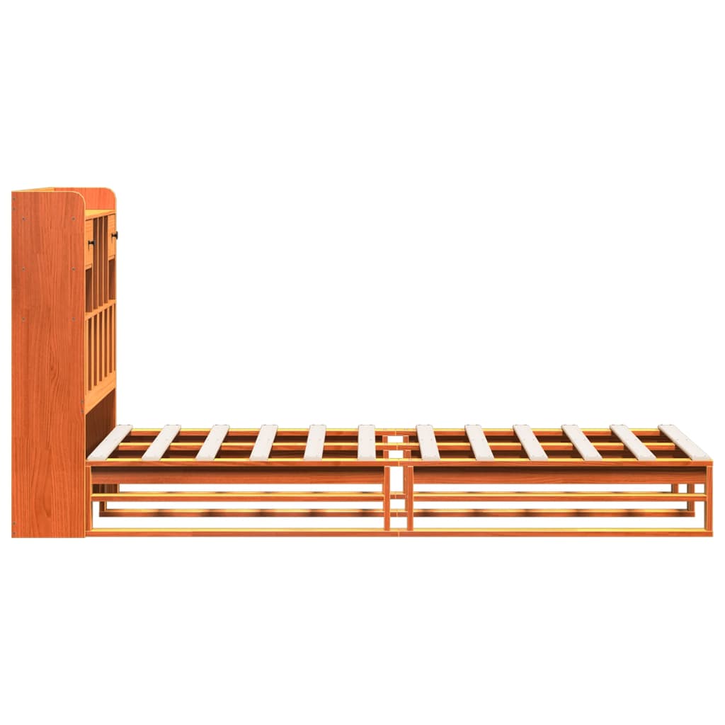 Lit en bois massif avec étagère sans matelas ciré marron 75x190 cm