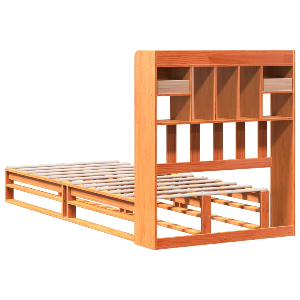 Lit en bois massif avec étagère sans matelas ciré marron 75x190 cm