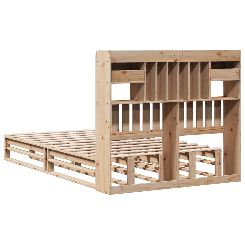 Lit en bois massif avec étagère sans matelas 135x190 cm pinède