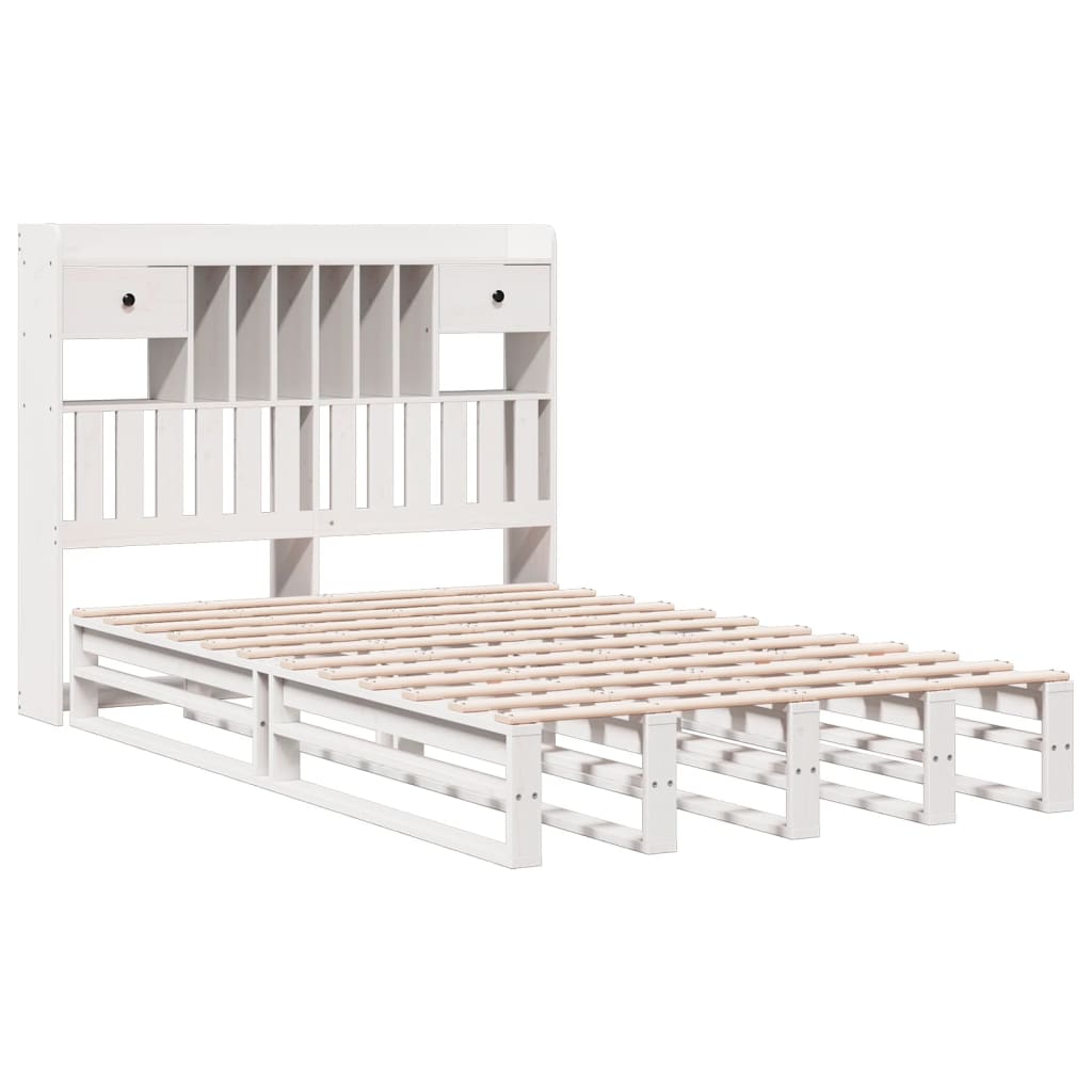 Lit en bois massif avec étagère sans matelas blanc 135x190 cm pin