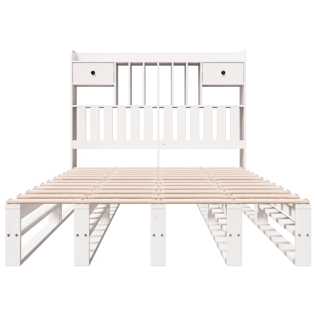 Lit en bois massif avec étagère sans matelas blanc 135x190 cm pin