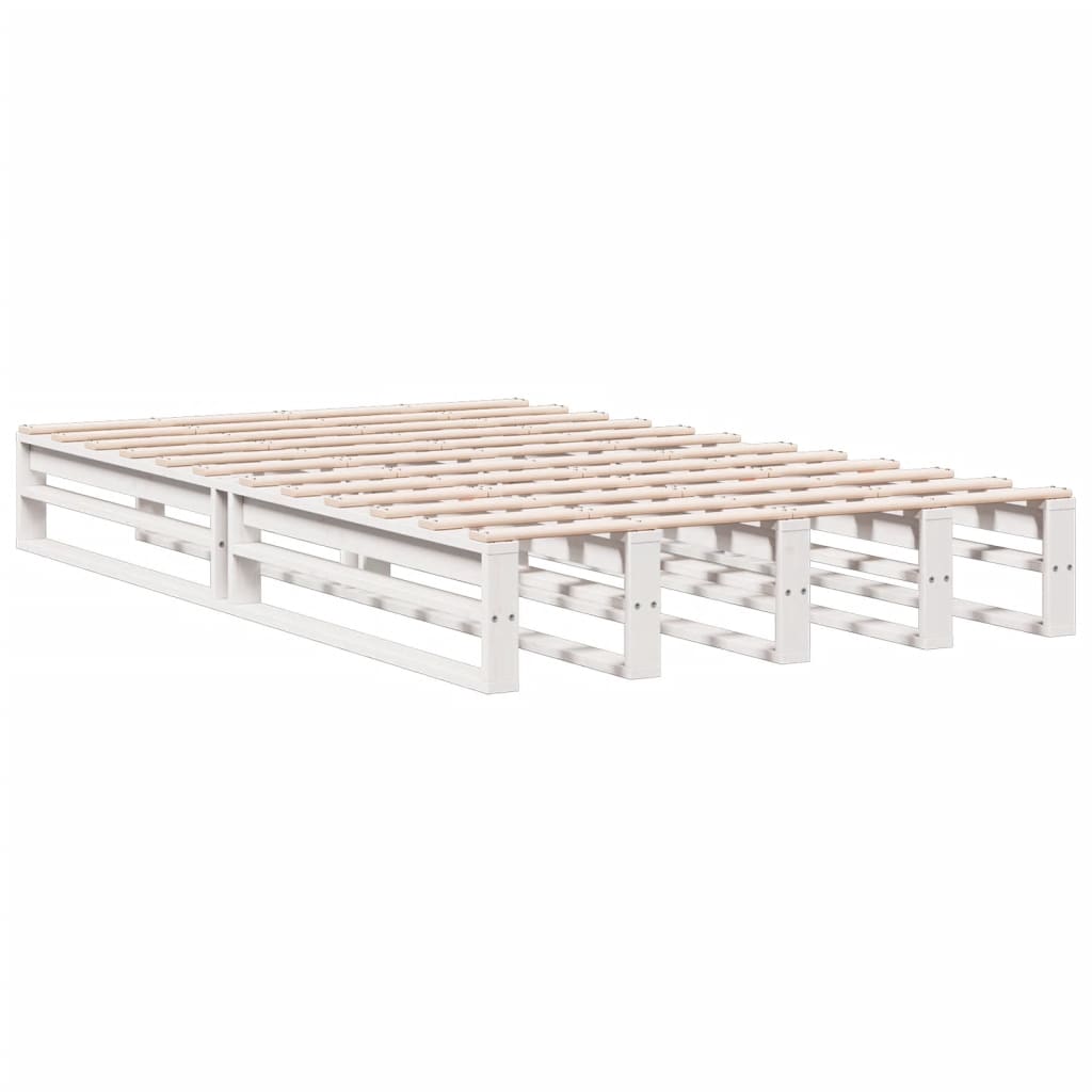 Lit en bois massif avec étagère sans matelas blanc 135x190 cm pin