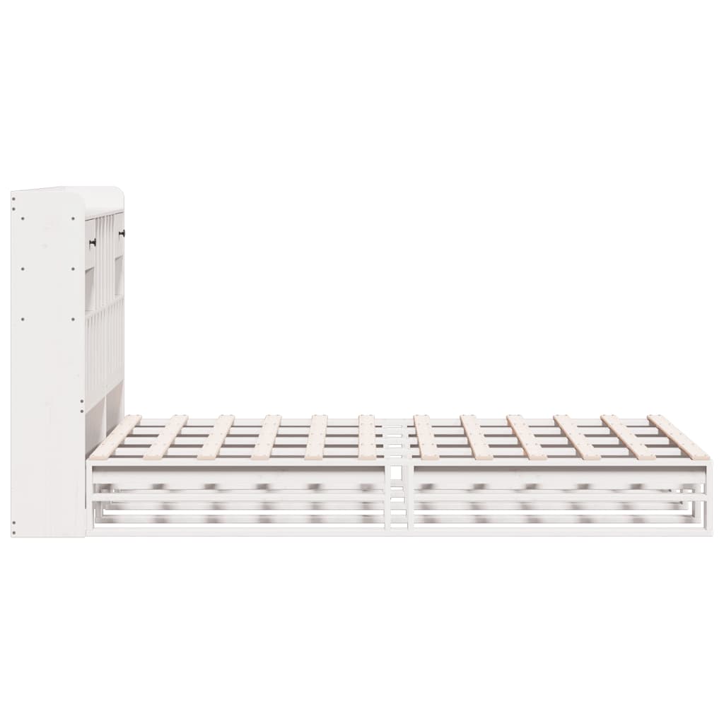 Lit en bois massif avec étagère sans matelas blanc 135x190 cm pin