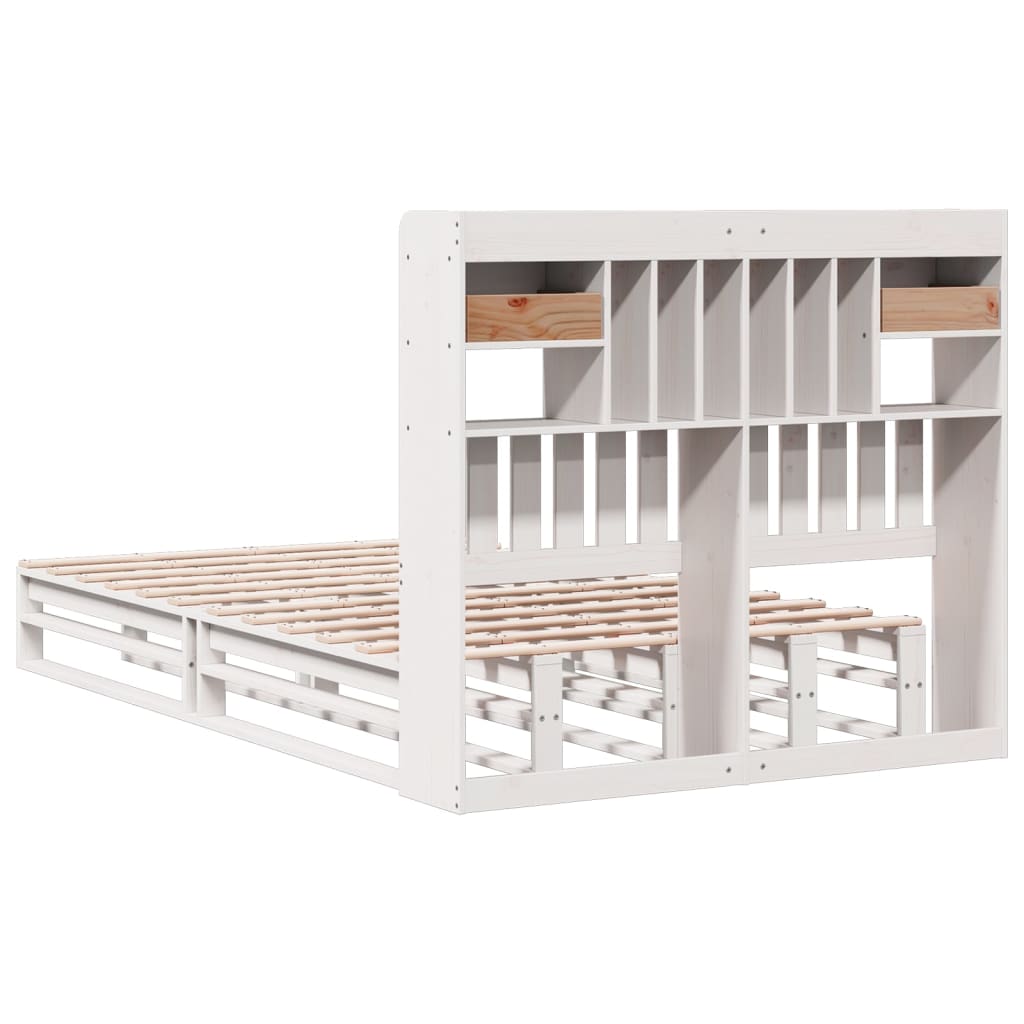 Lit en bois massif avec étagère sans matelas blanc 135x190 cm pin