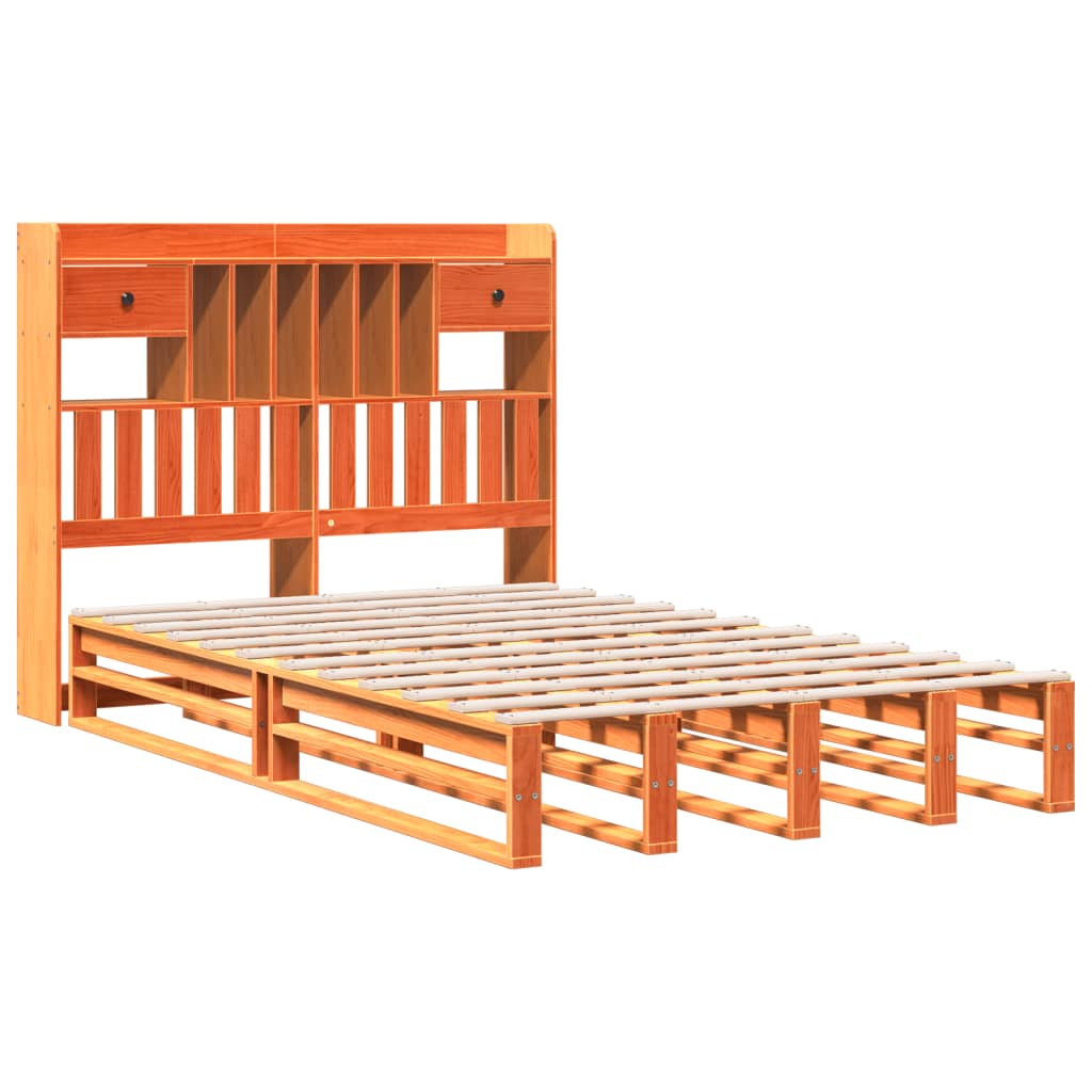 Lit en bois massif avec étagère sans matelas, marron ciré, 135x190 cm