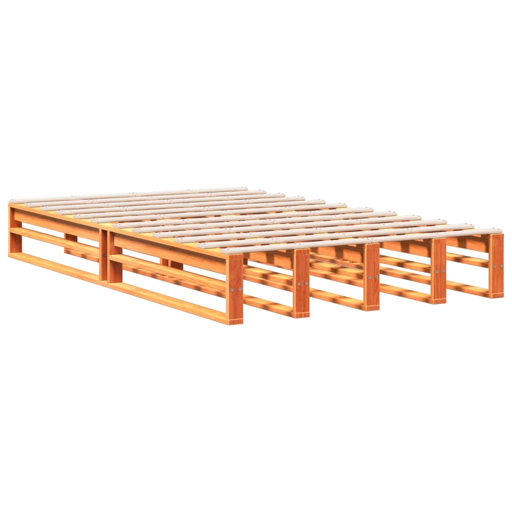 Lit en bois massif avec étagère sans matelas, marron ciré, 135x190 cm