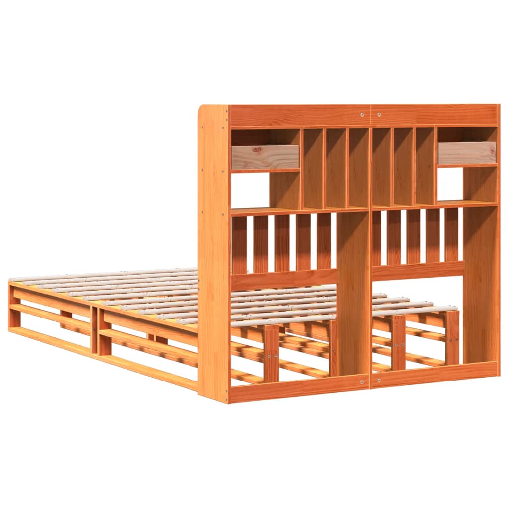 Lit en bois massif avec étagère sans matelas, marron ciré, 135x190 cm