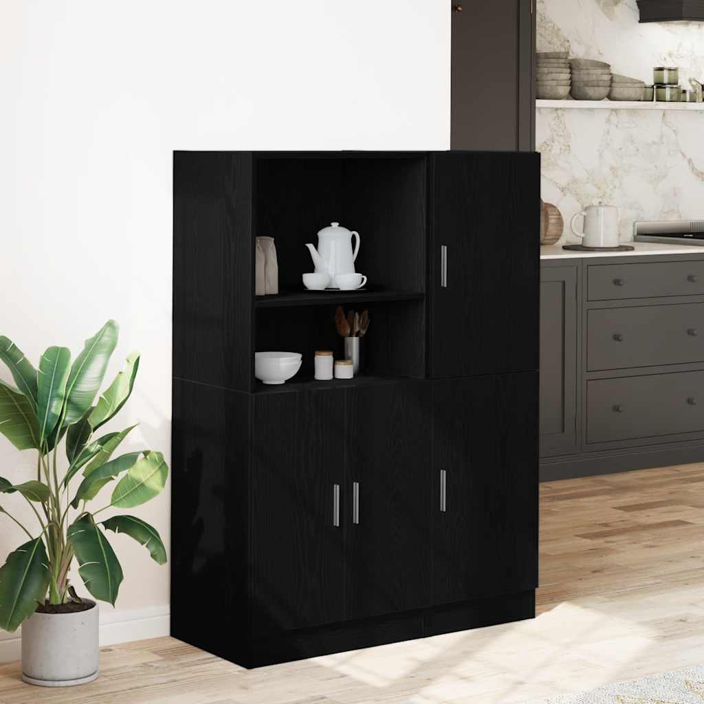 2-piece kitchen cabinet set black wood-based material