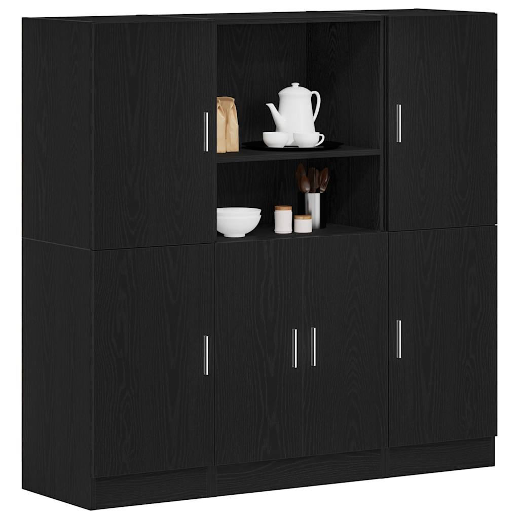 3-piece kitchen cabinet set black wood-based material