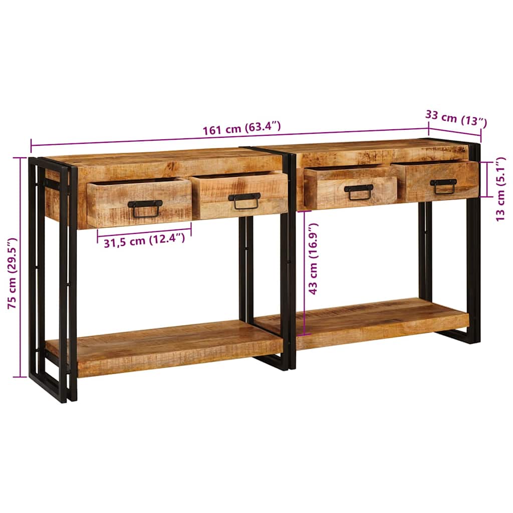 Konsolen-Tische 2 stk. Braun 161 x 33 x 75 cm Massivholz Mango